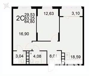 2-к квартира, вторичка, 65м2, 6/22 этаж