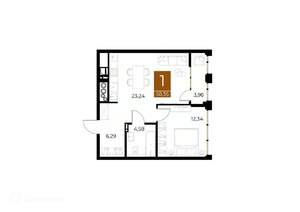 1-к квартира, вторичка, 50м2, 7/9 этаж