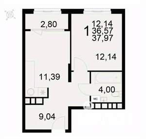 1-к квартира, вторичка, 38м2, 9/22 этаж