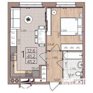 1-к квартира, строящийся дом, 41м2, 2/8 этаж