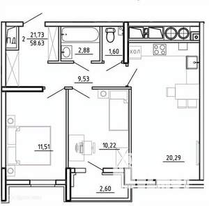 2-к квартира, вторичка, 59м2, 12/26 этаж