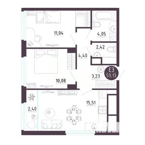 2-к квартира, вторичка, 53м2, 2/18 этаж