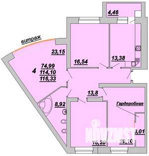 4-к квартира, строящийся дом, 116м2, 1/10 этаж