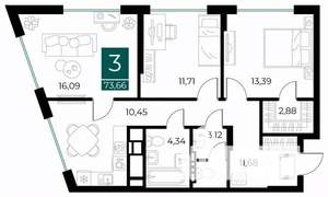 3-к квартира, вторичка, 74м2, 10/13 этаж