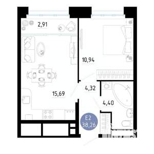 1-к квартира, вторичка, 38м2, 25/25 этаж