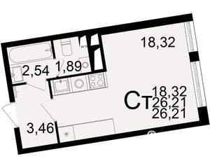 1-к квартира, вторичка, 26м2, 20/25 этаж