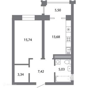 1-к квартира, вторичка, 48м2, 5/6 этаж
