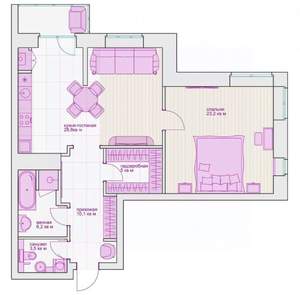 2-к квартира, вторичка, 77м2, 18/19 этаж