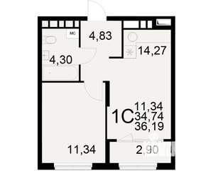 1-к квартира, вторичка, 35м2, 7/21 этаж