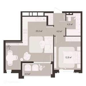1-к квартира, вторичка, 52м2, 6/9 этаж