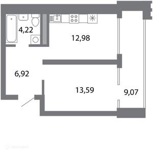 1-к квартира, вторичка, 42м2, 5/6 этаж