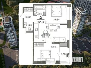 2-к квартира, вторичка, 49м2, 22/26 этаж