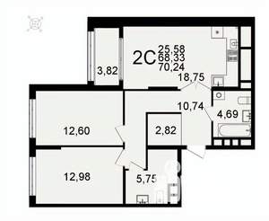 2-к квартира, вторичка, 70м2, 14/26 этаж