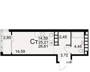 1-к квартира, вторичка, 25м2, 14/22 этаж