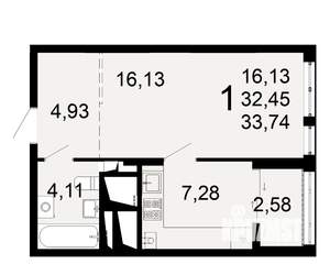 1-к квартира, вторичка, 32м2, 24/26 этаж