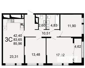 3-к квартира, вторичка, 84м2, 14/26 этаж