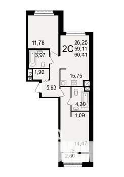 2-к квартира, вторичка, 60м2, 7/11 этаж