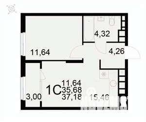 1-к квартира, вторичка, 37м2, 16/22 этаж