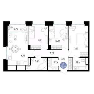 3-к квартира, вторичка, 73м2, 23/25 этаж