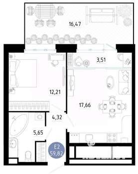 1-к квартира, вторичка, 60м2, 1/25 этаж