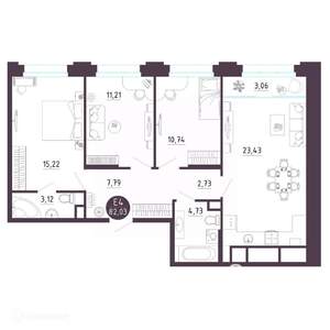 3-к квартира, вторичка, 82м2, 4/19 этаж