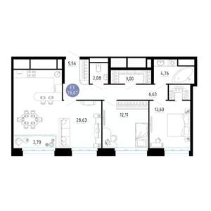 2-к квартира, вторичка, 78м2, 25/25 этаж