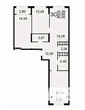 3-к квартира, вторичка, 87м2, 10/22 этаж