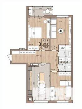 3-к квартира, вторичка, 84м2, 16/17 этаж