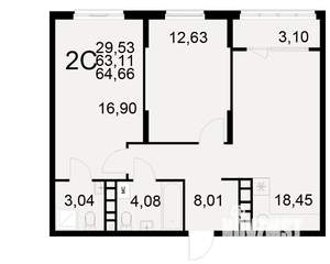 2-к квартира, вторичка, 63м2, 12/21 этаж