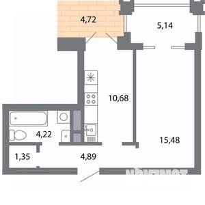 1-к квартира, строящийся дом, 39м2, 1/5 этаж