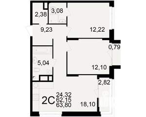 2-к квартира, вторичка, 62м2, 8/25 этаж