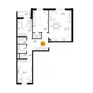 3-к квартира, вторичка, 101м2, 12/18 этаж