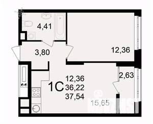 1-к квартира, вторичка, 38м2, 2/26 этаж