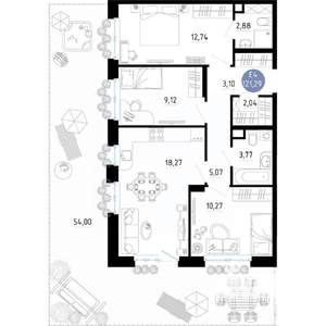 3-к квартира, вторичка, 121м2, 1/14 этаж