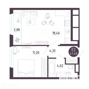 1-к квартира, вторичка, 41м2, 14/19 этаж