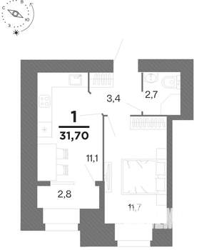 1-к квартира, вторичка, 32м2, 16/16 этаж