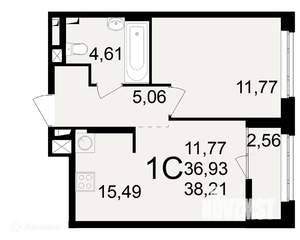 1-к квартира, вторичка, 38м2, 1/11 этаж