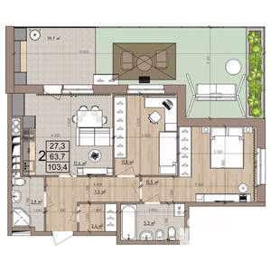 2-к квартира, строящийся дом, 103м2, 1/25 этаж