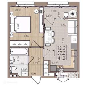 1-к квартира, вторичка, 41м2, 6/9 этаж