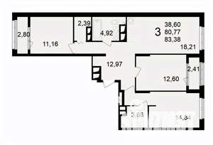 3-к квартира, вторичка, 83м2, 16/24 этаж