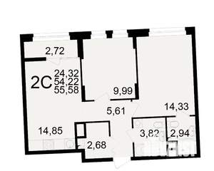 2-к квартира, вторичка, 54м2, 7/25 этаж