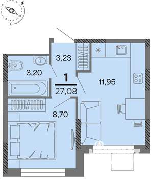 1-к квартира, вторичка, 27м2, 2/22 этаж