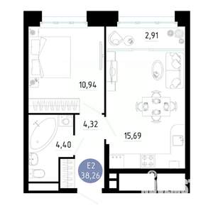 1-к квартира, вторичка, 38м2, 17/25 этаж