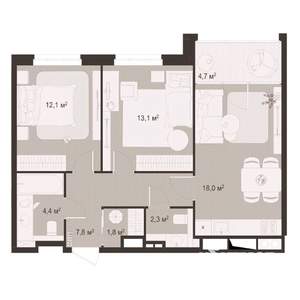 2-к квартира, строящийся дом, 64м2, 7/8 этаж