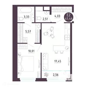 1-к квартира, вторичка, 45м2, 5/19 этаж