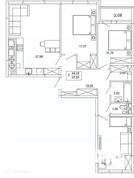 3-к квартира, вторичка, 97м2, 15/26 этаж
