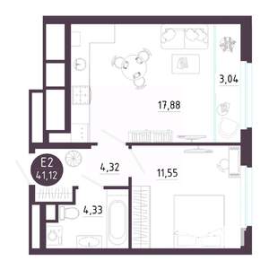 1-к квартира, вторичка, 41м2, 8/18 этаж