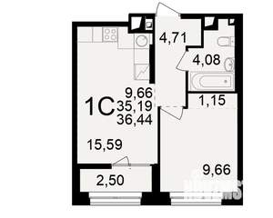 1-к квартира, вторичка, 35м2, 6/25 этаж