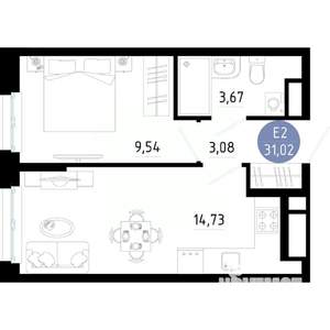 1-к квартира, вторичка, 31м2, 7/14 этаж