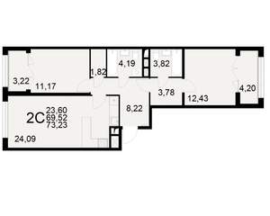2-к квартира, вторичка, 70м2, 2/25 этаж